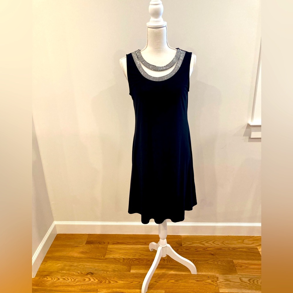 Little black dress with rhinestone neckline